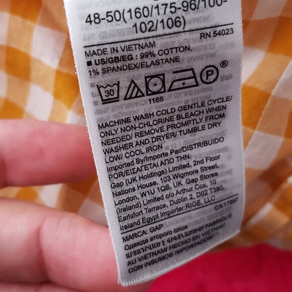 GAP Yellow Gingham‎ Ruched Sleeve Top SZ L - Picture 9 of 10